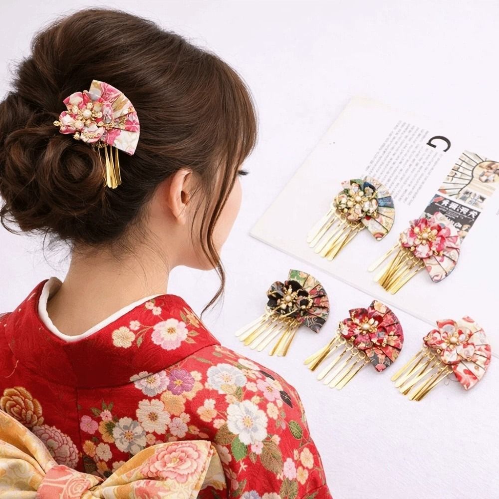 Ethnic Gown - กิ๊บติดผมผู้หญิง ประดับมุกเทียม รูปดอกไม้ พัด ตกแต่ง ชุดกิโมโนแบบญี่ปุ่น
