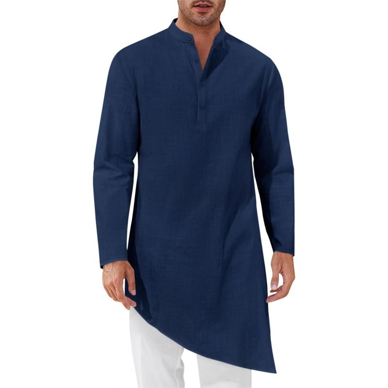 Kurta Men Cotton - เสื้อคลุมคาฟตันผู้ชาย โทบ ผ้าฝ้าย แขนยาว คอเฮนลีย์ เสื้อเชิ้ตลำลอง