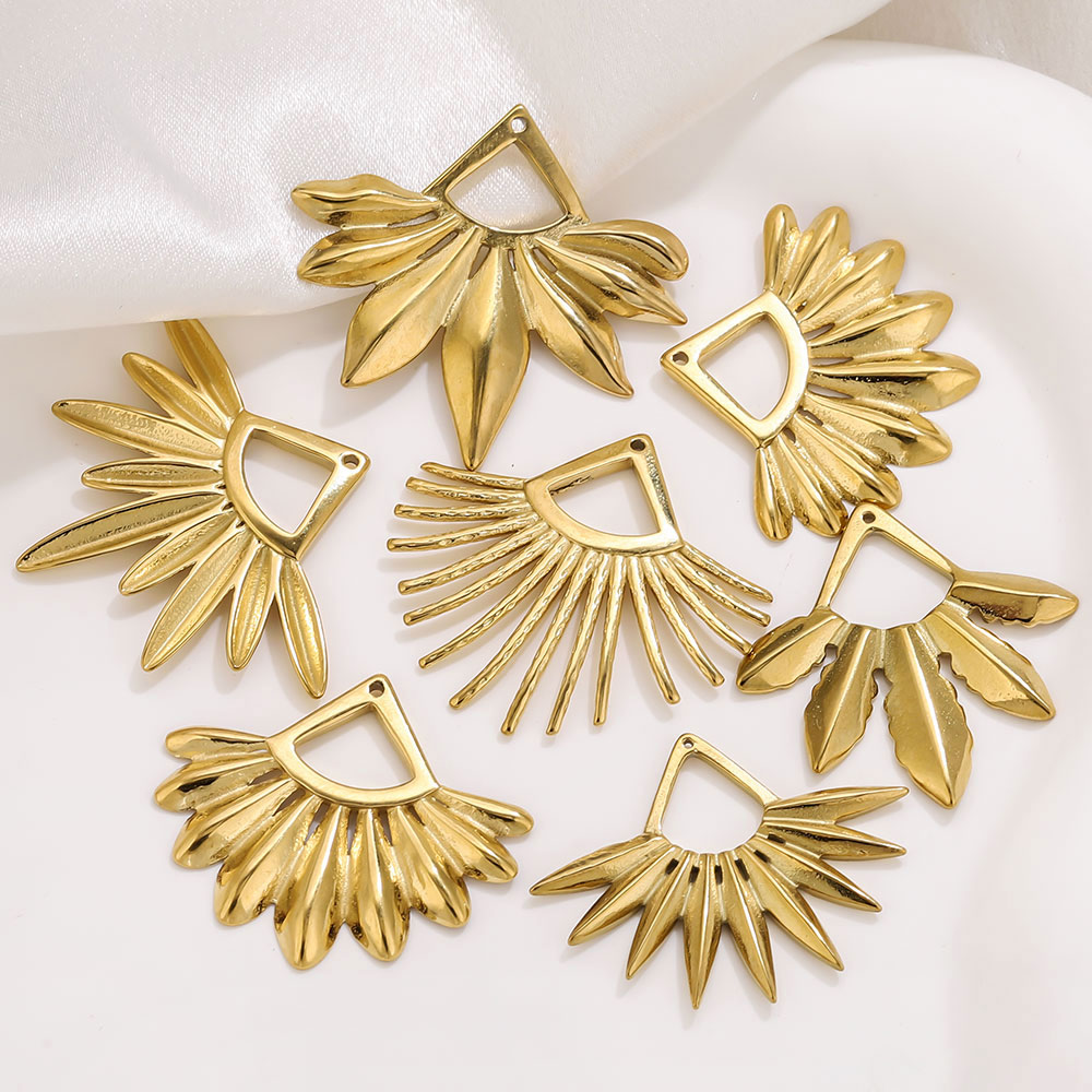 Ethnic Fashion Jewellery - จี้รูปพัดสแตนเลส 2 ชิ้น ชุบทองสไตล์โบฮีเมียน สำหรับทำสร้อยคอ DIY