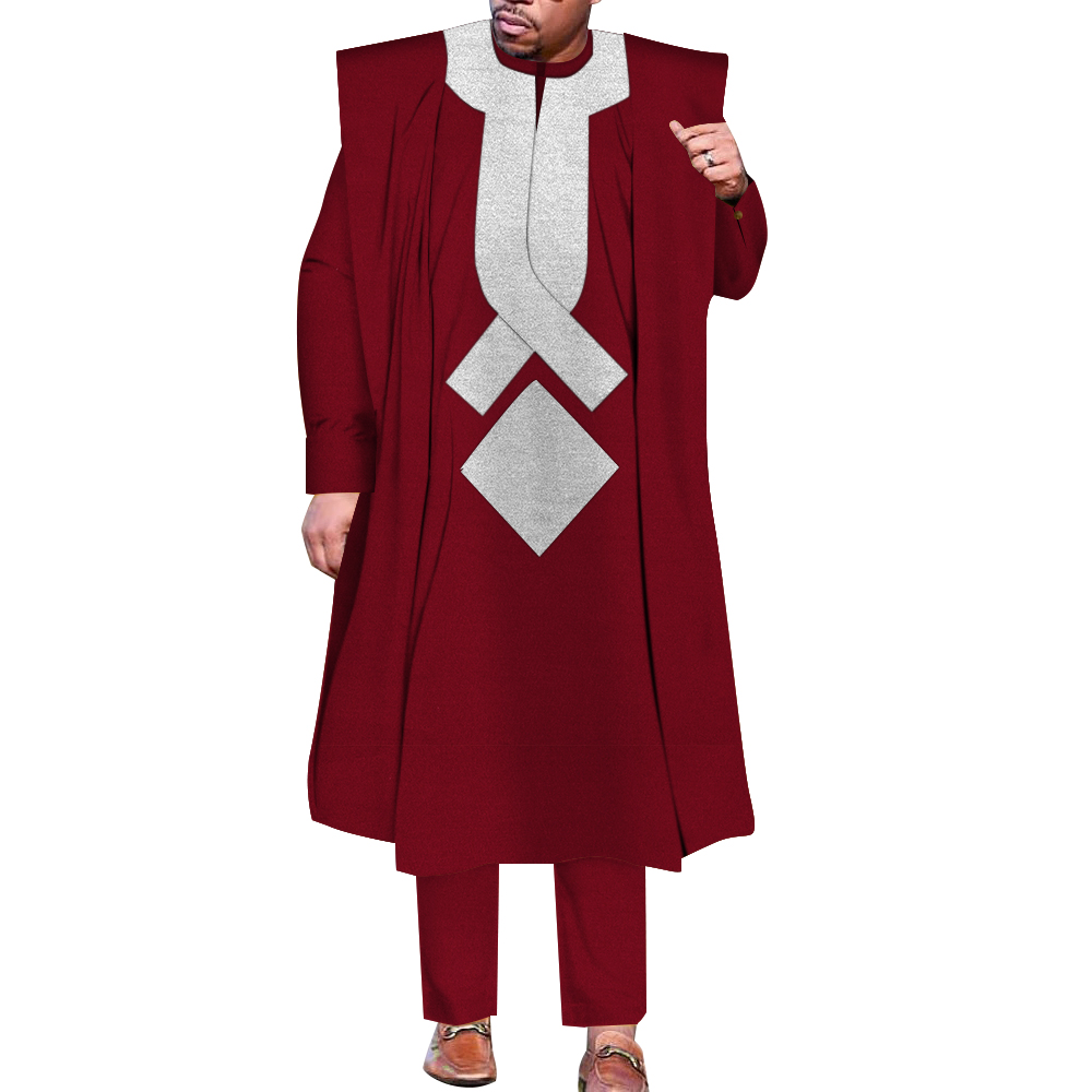 Boubou Men Africa - แอฟริกันผู้ชาย Boubou Dashiki Agbada Robe ชุด3ชิ้นชุด