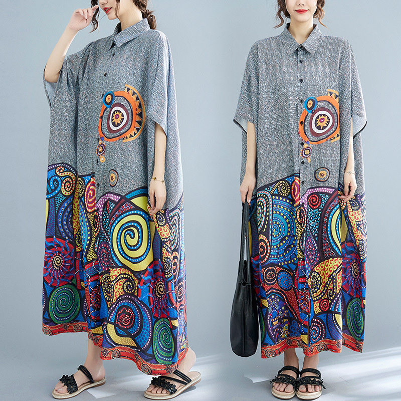 Fashion Ethnic Indian Clothing - อินเดียปากีสถานชุดผู้หญิงสไตล์ Bohemian Boho Retro แฟชั่นพิมพ์หลวมเสื้อชุดชาติพันธุ์ยิปซีอินเดียเสื้อผ้าหญิง