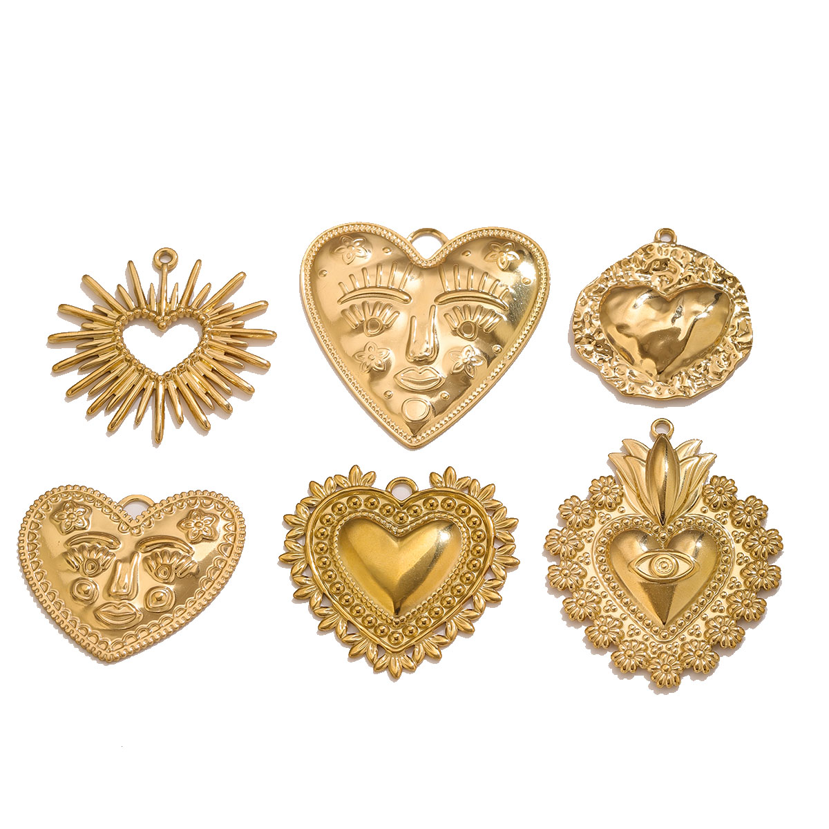 Ethnic Fashion Jewellery - จี้รูปหัวใจสแตนเลสเคลือบทอง PVD 5 ชิ้น จี้รูปดอกทานตะวันเคลือบสีสไตล์โบโฮ สำหรับทำเครื่องประดับ