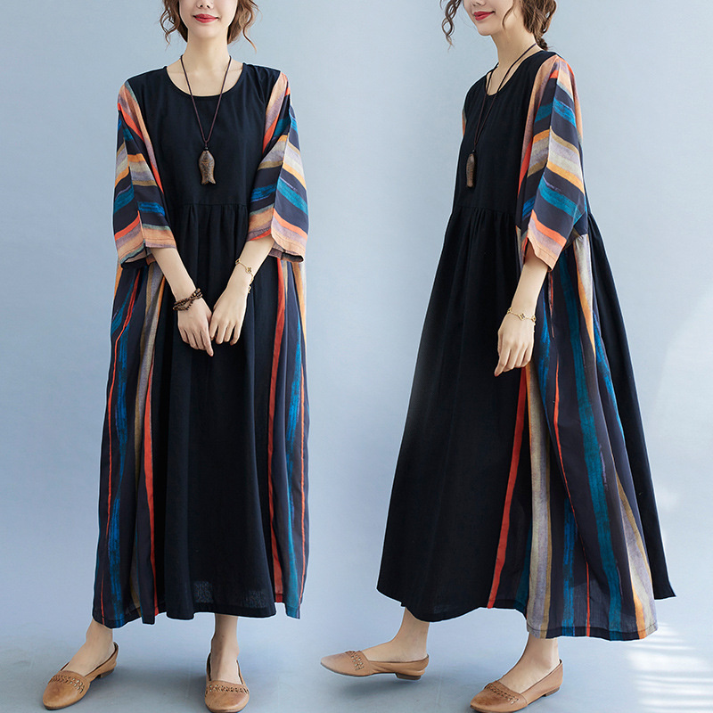 Fashion Ethnic Indian Clothing - อินเดียปากีสถานชุดผู้หญิงสไตล์โบฮีเมียน Boho Vintage แฟชั่นผ้าฝ้ายผ้าลินินยาว Maxi หญิงชาติพันธุ์