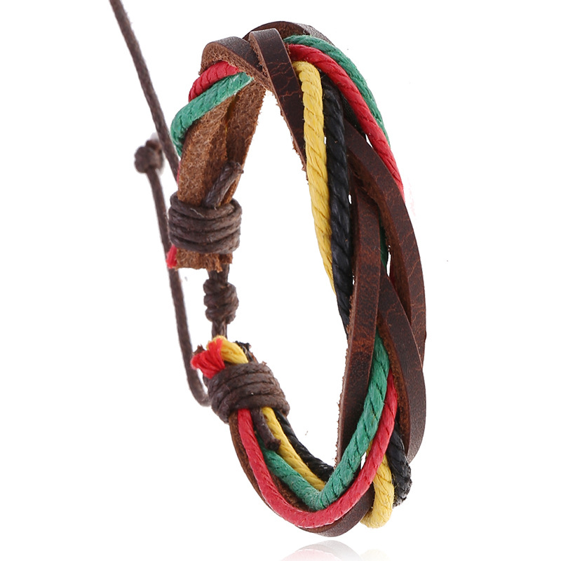 Ethnic Fashion Pk - สร้อยข้อมือหนังแท้ถักเชือกทำมือแบบใหม่ สร้อยข้อมือถักหลายชั้นสำหรับผู้หญิงและผู้ชาย ของขวัญเครื่องประดับ
