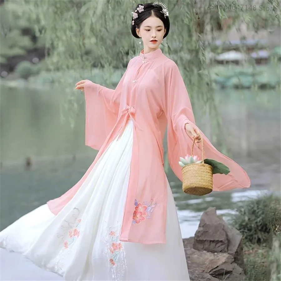 Ethnic Fashion Show - เสื้อผ้าผู้หญิงสีชมพูสีส้มสีเขียวแบบจีนโบราณ แฟชั่นฮั่นฝูสไตล์ชาติพันธุ์ สำหรับงานปาร์ตี้ การแสดงบนเวที คอสเพลย์ ชุดเจ้าหญิง