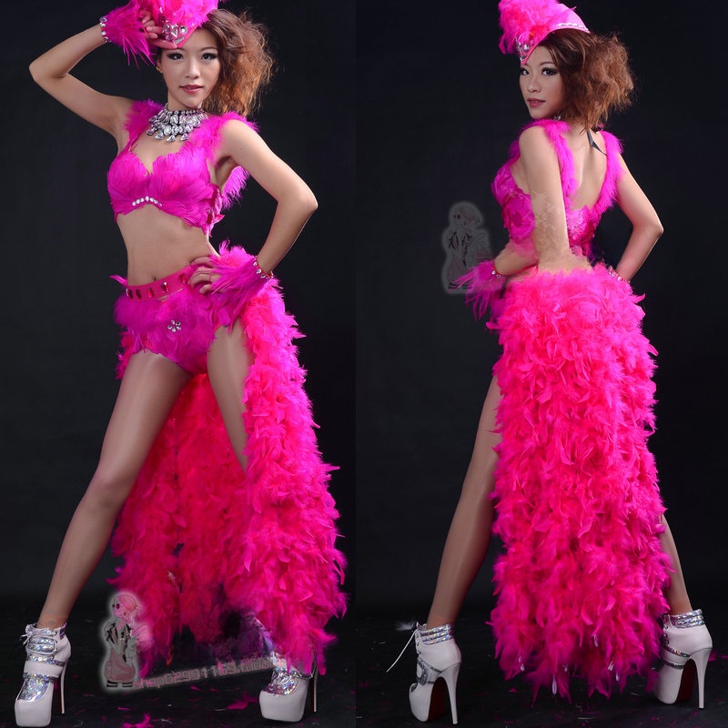 Fashion Show Ethnic Wear - ชุดแสดงโชว์ขนนกหางยาวเซ็กซี่ แฟชั่นสำหรับแคทวอล์ค ไนท์คลับ บาร์ บีกรุ๊ป โชว์บนเวที