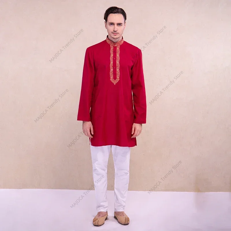 Kurta Men Cotton - ชุดอินเดียสำหรับผู้ชาย เสื้อคุर्ตา สไตล์ดั้งเดิม เสื้อคุर्ติ เสื้อผ้าฮินดู ผ้าฝ้าย