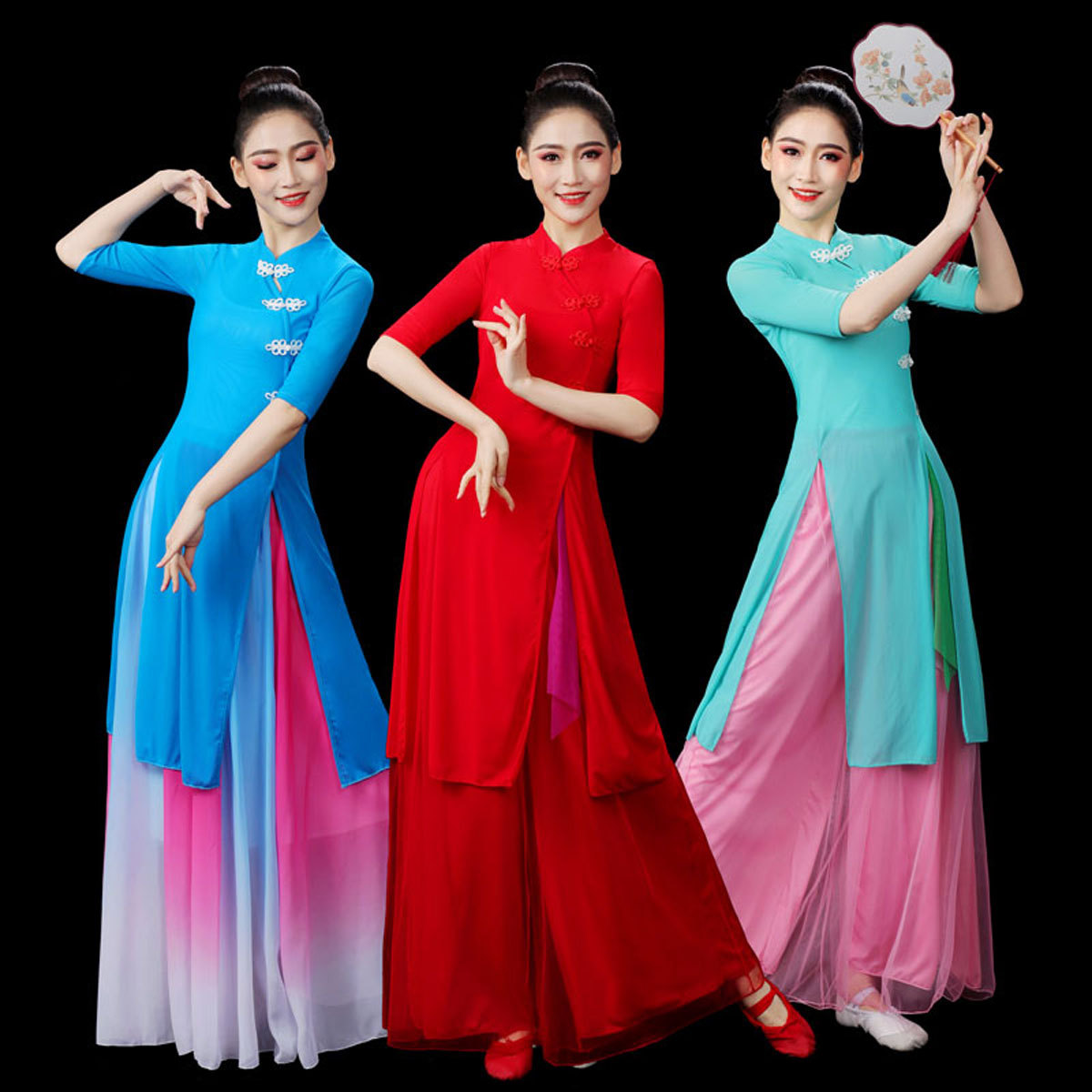 Ethnic Fashion Show - ชุดการแสดงการเต้นรำคลาสสิกของผู้หญิง ชุดกางเกงกี่เพ้าสไตล์จีน ชุดแฟชั่นโชว์สไตล์ชาติพันธุ์