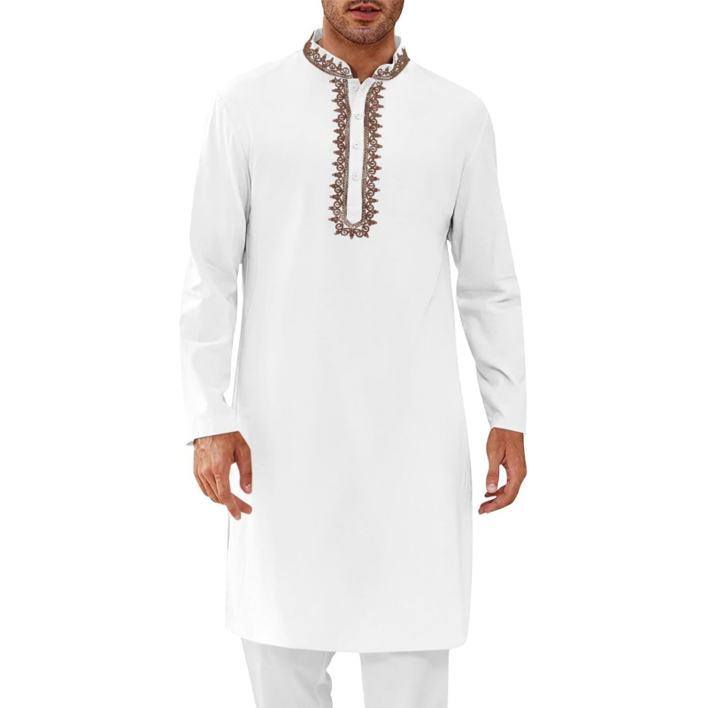 Kurta Men Cotton - เสื้อคลุมผู้ชายแบบคาฟตัน โทบ ผ้าฝ้าย แขนยาว ปักลาย เสื้อคลุมลำลอง