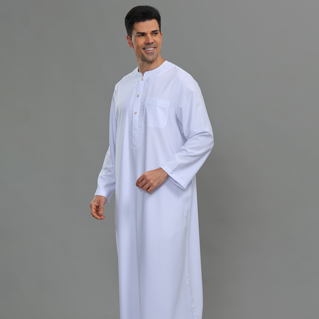 Kurta Men Cotton - เสื้อคลุมผู้ชายแบบคัฟตัน โทบ ติดกระดุม แขนยาว ผ้าฝ้ายลำลอง ผ้าลินิน