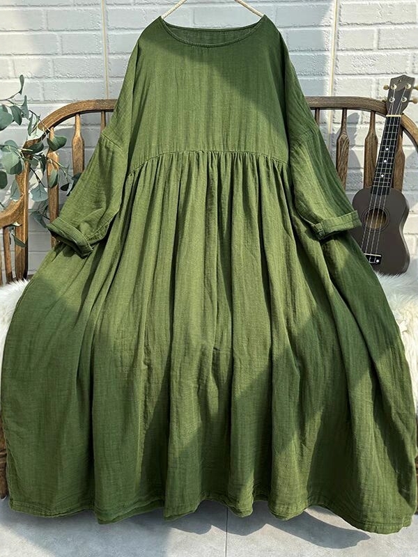 Ethnic Style Dresses - ชุดเดรสยาวสไตล์เรโทรสีสันสดใสสำหรับผู้หญิง ไซส์ใหญ่ เอวสูง ทรงหลวม ทรงเอไลน์ แบบตุ๊กตา