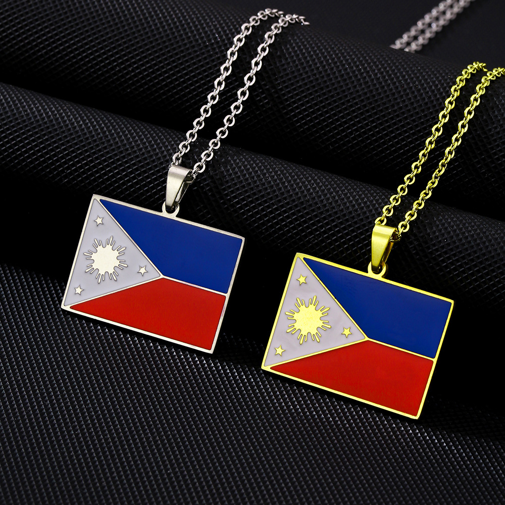 Ethnic Fashion Philippines - 2024สร้อยคอแฟชั่นใหม่ทำจากสเตนเลสสตีลธงชาติฟิลิปปินส์สำหรับผู้ชายและผู้หญิงลายโซ่กระดูกไหปลาร้าสไตล์เรขาคณิต