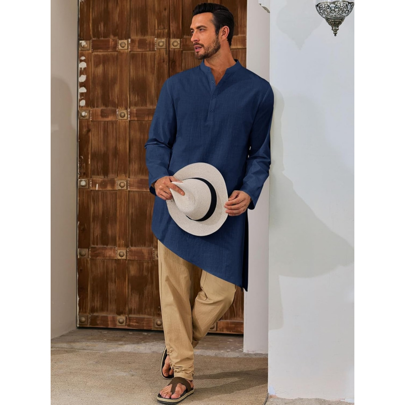 เสื้อคลุมคาฟตันผู้ชาย โทบ ผ้าฝ - Kurta Men Cotton บทวิจารณ์และราคา