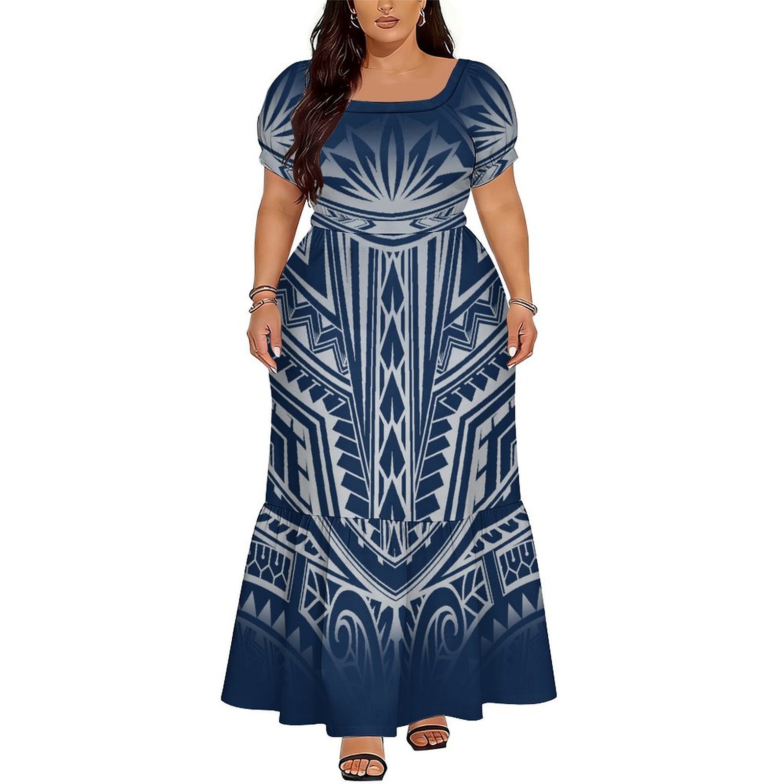 เดรสยาวคอวีลายดอกไม้สไตล์โพลีน - Ethnic Style Dresses บทวิจารณ์และราคา