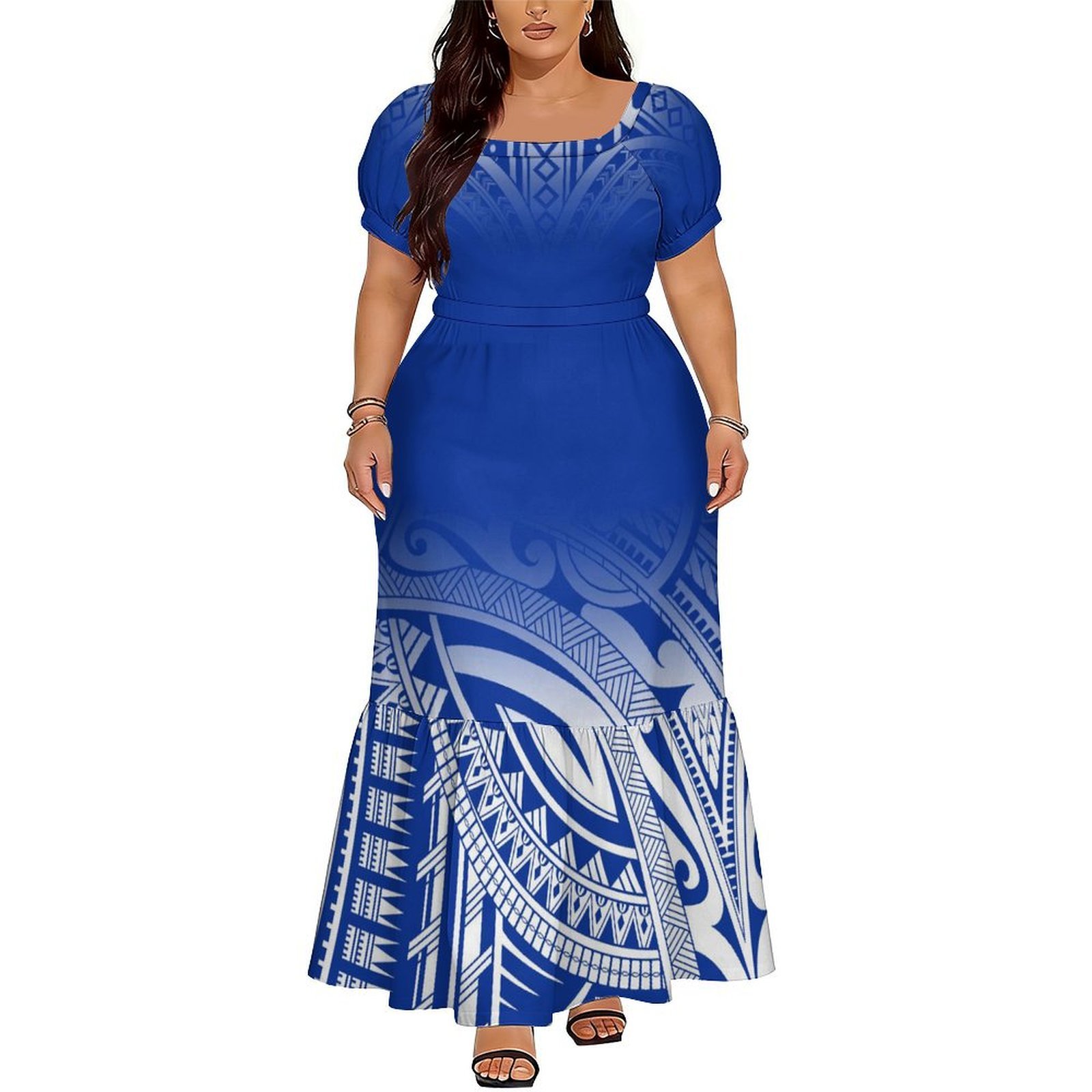เดรสยาวคอวีลายดอกไม้สไตล์โพลีน - Ethnic Style Dresses บทวิจารณ์และราคา