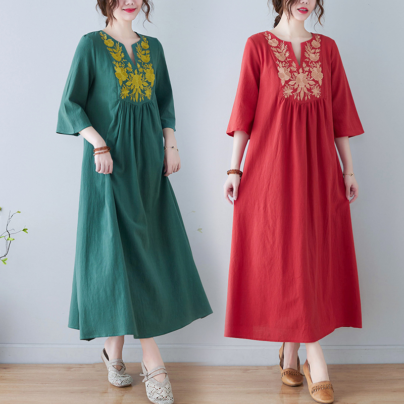 เดรสผ้าฝ้ายลินินปักลายสไตล์ชาต - Ethnic Fashion Trend บทวิจารณ์และราคา