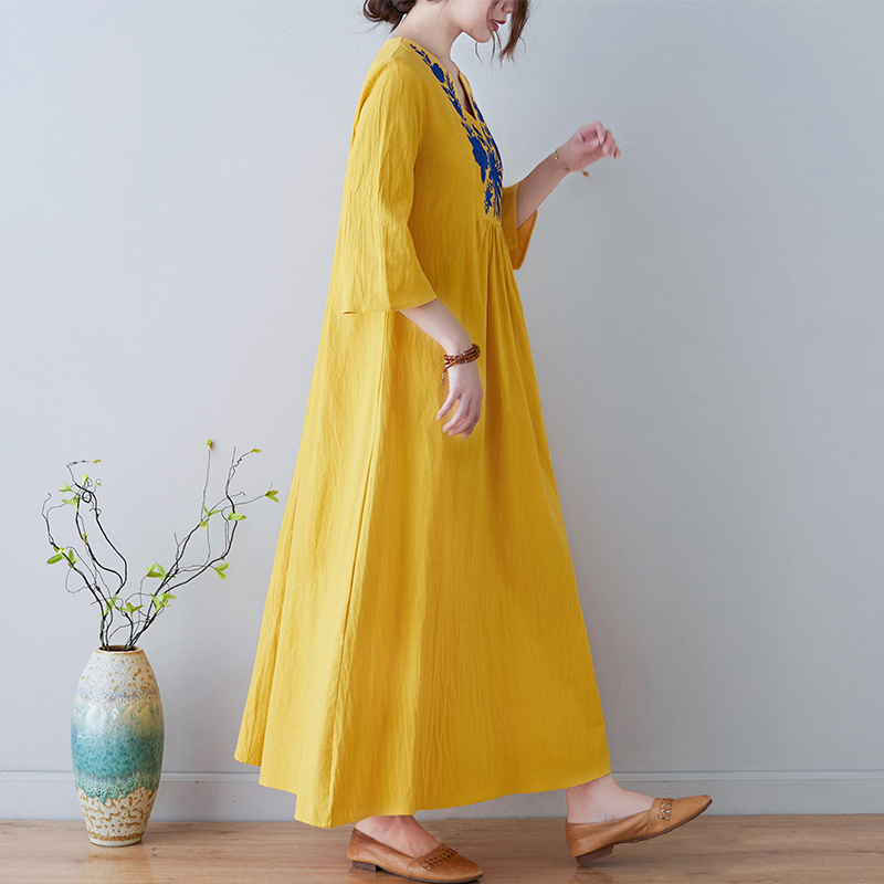 เดรสผ้าฝ้ายลินินปักลายสไตล์ชาต - Ethnic Fashion Trend บทวิจารณ์และราคา