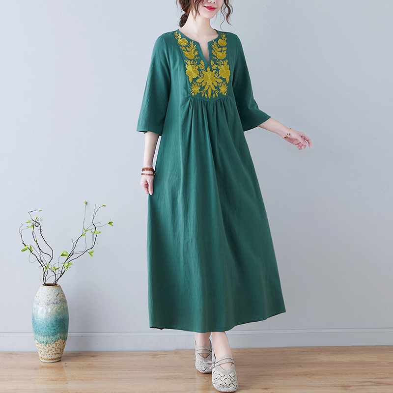 เดรสผ้าฝ้ายลินินปักลายสไตล์ชาต - Ethnic Fashion Trend บทวิจารณ์และราคา