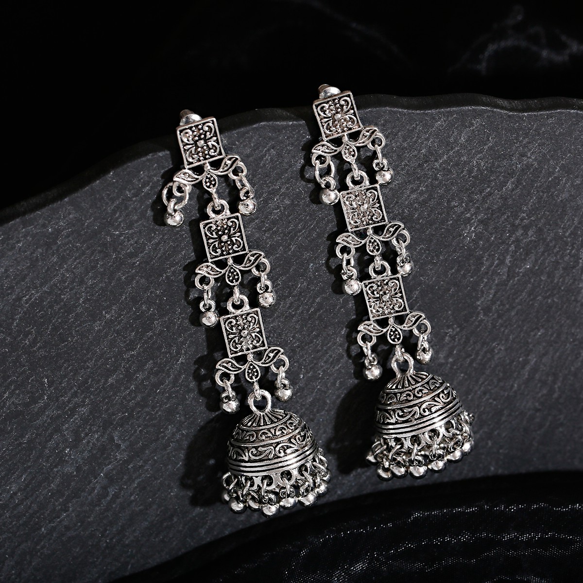 Retro Silver สีตุรกีต่างหู Jhu - Ethnic Indian Fashion บทวิจารณ์และราคา