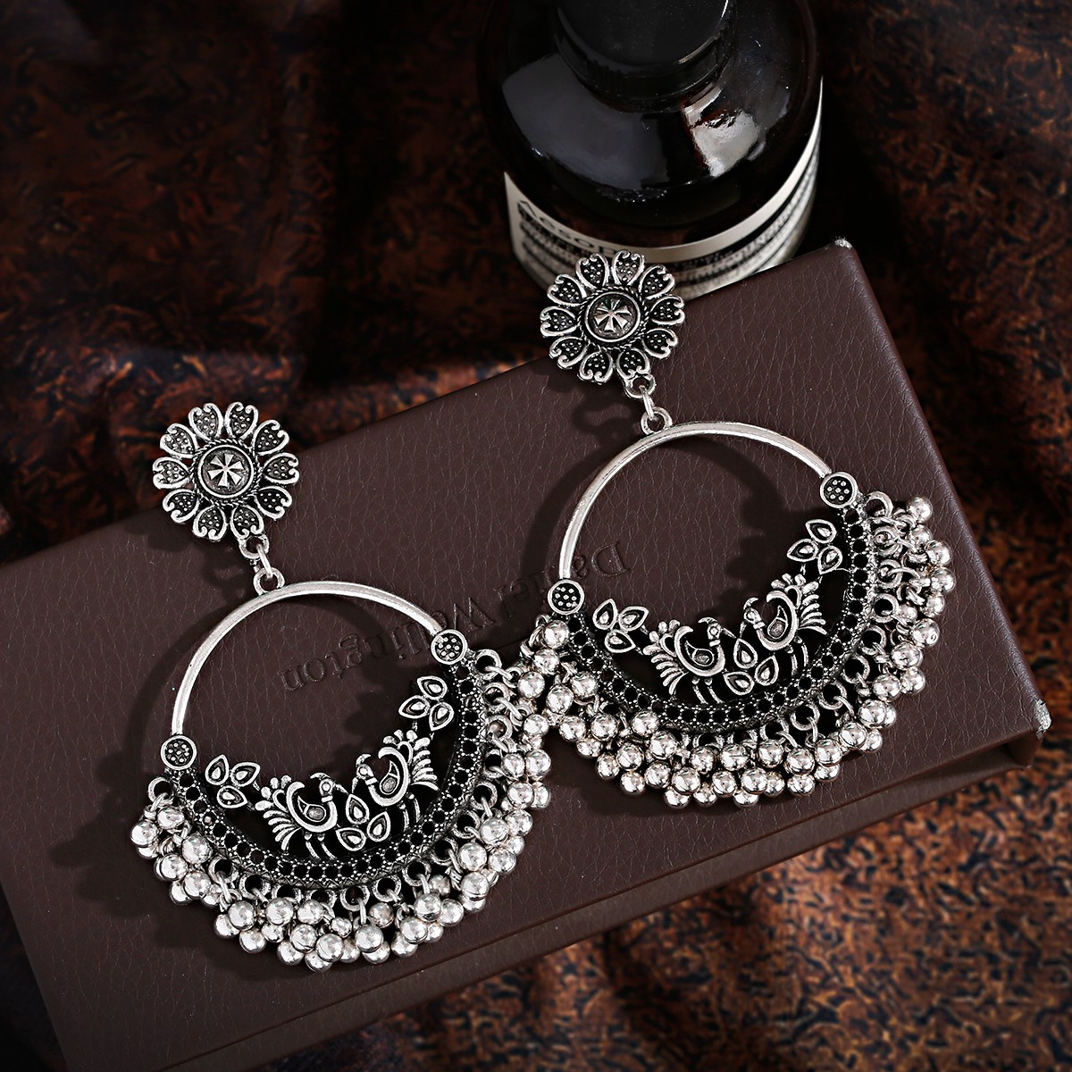 Retro Silver สีตุรกีต่างหู Jhu - Ethnic Indian Fashion บทวิจารณ์และราคา
