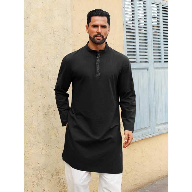 เสื้อคลุมผู้ชายแบบยาว แขนยาว ส - Kurta Men Cotton บทวิจารณ์และราคา