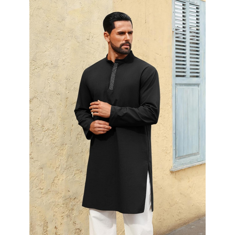 เสื้อคลุมผู้ชายแบบยาว แขนยาว ส - Kurta Men Cotton บทวิจารณ์และราคา